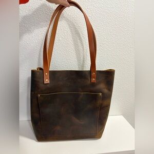 Portland Leather Brown tote with Tan Straps